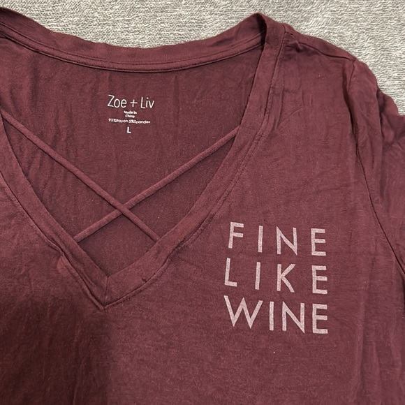 V neck t-shirt soft burgundy - Picture 2 of 2